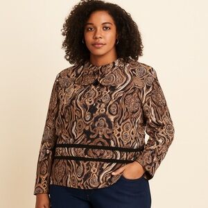 Brown Beige Abstract Print Jacket Petite Plus 18WP